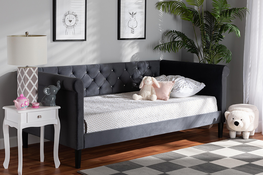 Picture of Baxton Studio Cora-Grey Velvet-Daybed-Twin Cora Modern & Contemporary Daybed&#44; Grey & Dark Brown - 33.7 x 89.4 x 42.9 in.