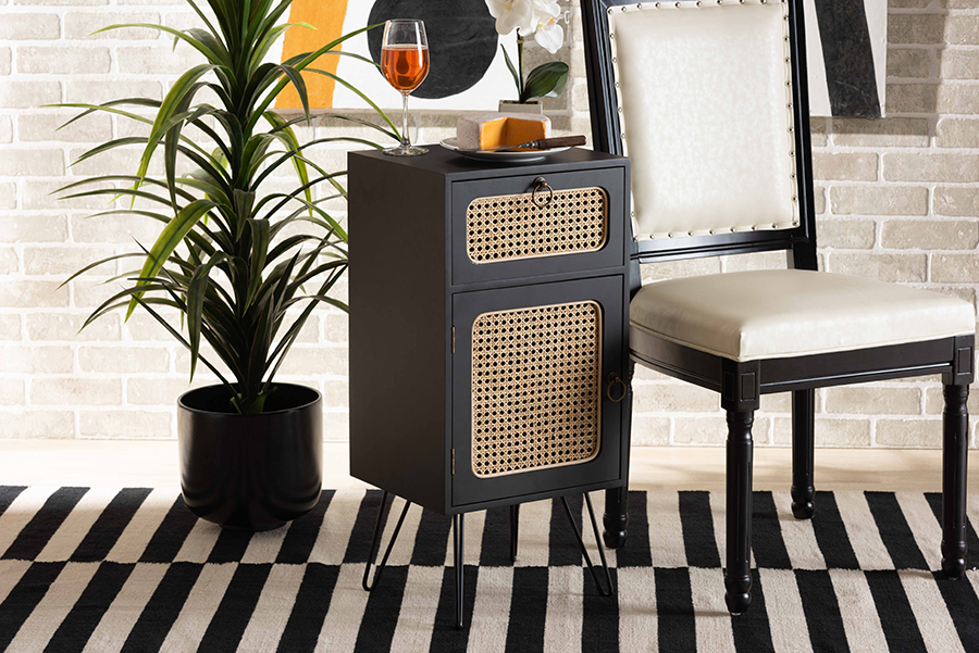 Picture of Baxton Studio 5610-1-Metal-Rattan-ET Davion Mid-Century Modern End Table with Rattan&#44; Espresso Brown & Natural Brown - 29.10 x 13.80 x 11.80 in.