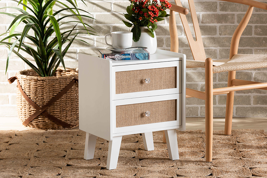 7634-White-Oak-NS Balta Mid-Century Modern Transitional 2 Drawer Nightstand, White & Oak Brown - 19.7 x 15.7 x 11.8 in -  Baxton Studio, 193271222759