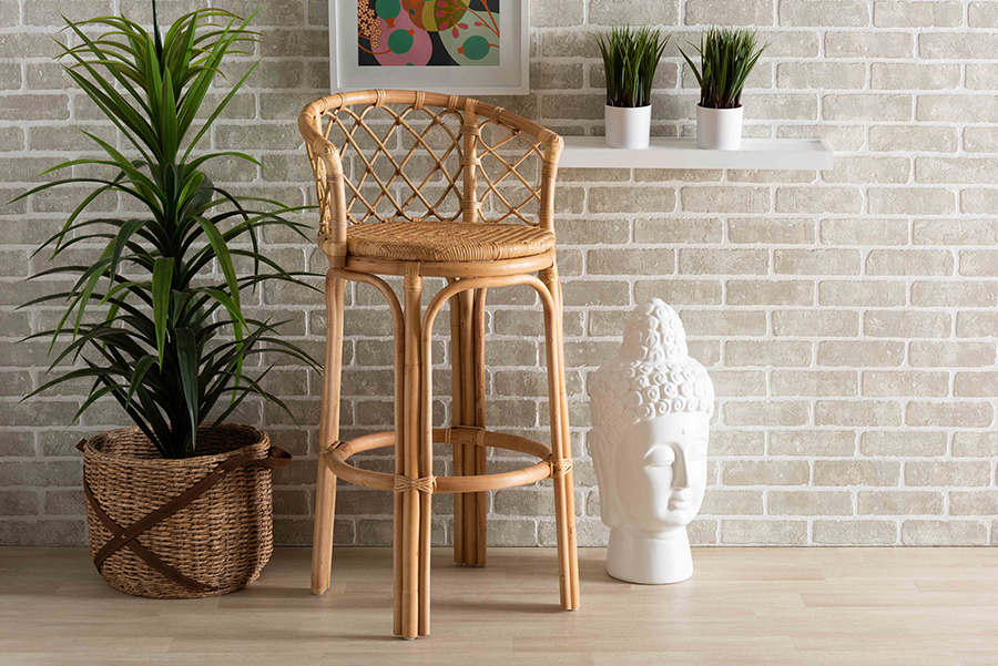 Picture of Baxton Studio Orchard-Rattan-BS Orchard Modern Bohemian Natural Brown Rattan Bar Stool