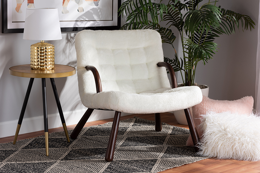 Picture of Baxton Studio 2017-White-Walnut-CC Eisa Modern & Contemporary White Sherpa Upholstered & Walnut Brown Wood Accent Chair&#44; 33 x 23.25 x 22.50 in.