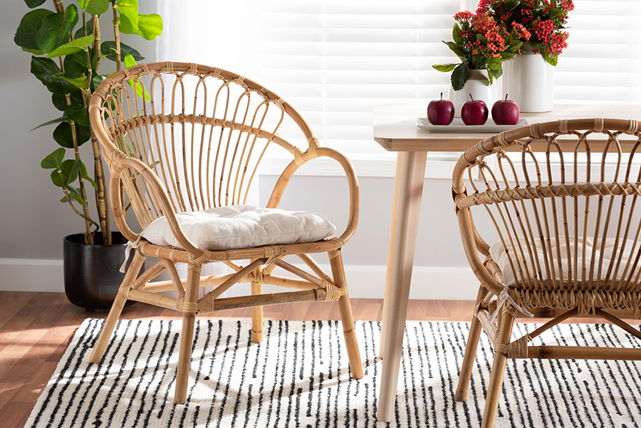 Benicia Modern Rattan Dining Chair - White & Natural Brown - Fully Assembled