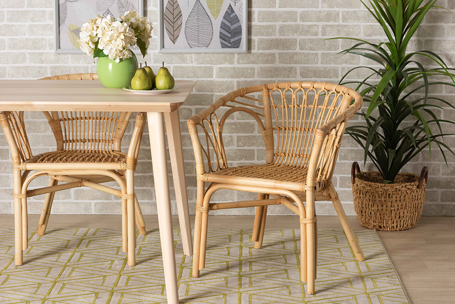 193271293230 29 x 24 x 24 in. Kaka Modern Bohemian Rattan Dining Chair, Natural Brown - Pack of 2 - 2 Piece
