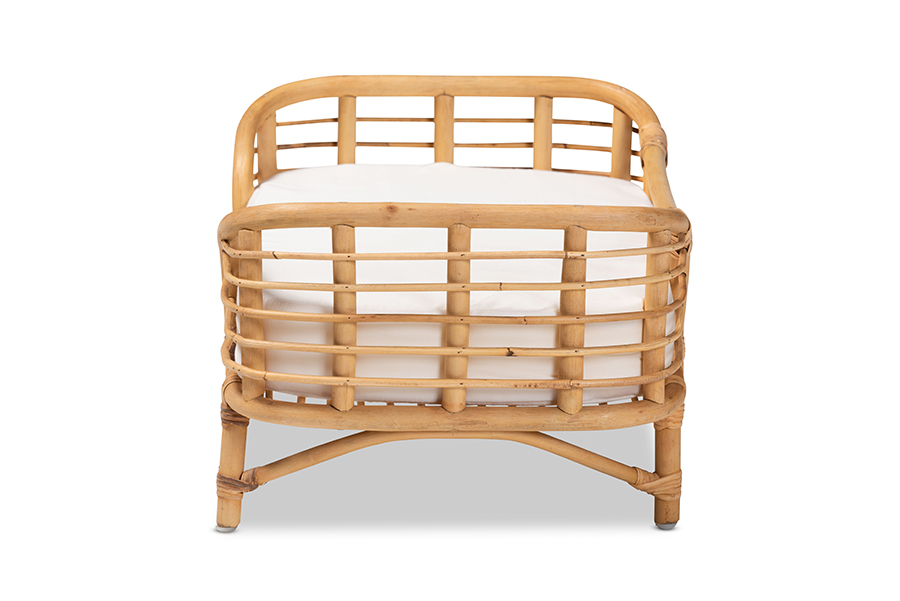 Picture of Wholesale Interiors 193271289769 11.8 x 23.6 x 15.7 in. Baxton Studio Malino Modern Bohemian Rattan Pet Bed with Cushion&#44; Natural Brown