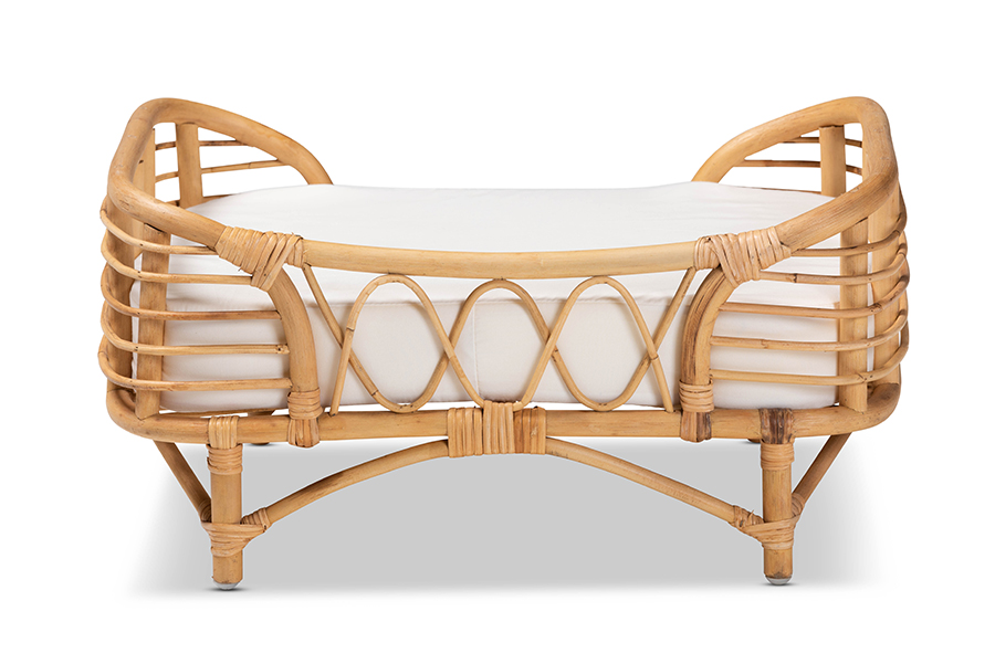 Picture of Wholesale Interiors 193271289769 11.8 x 23.6 x 15.7 in. Baxton Studio Malino Modern Bohemian Rattan Pet Bed with Cushion&#44; Natural Brown
