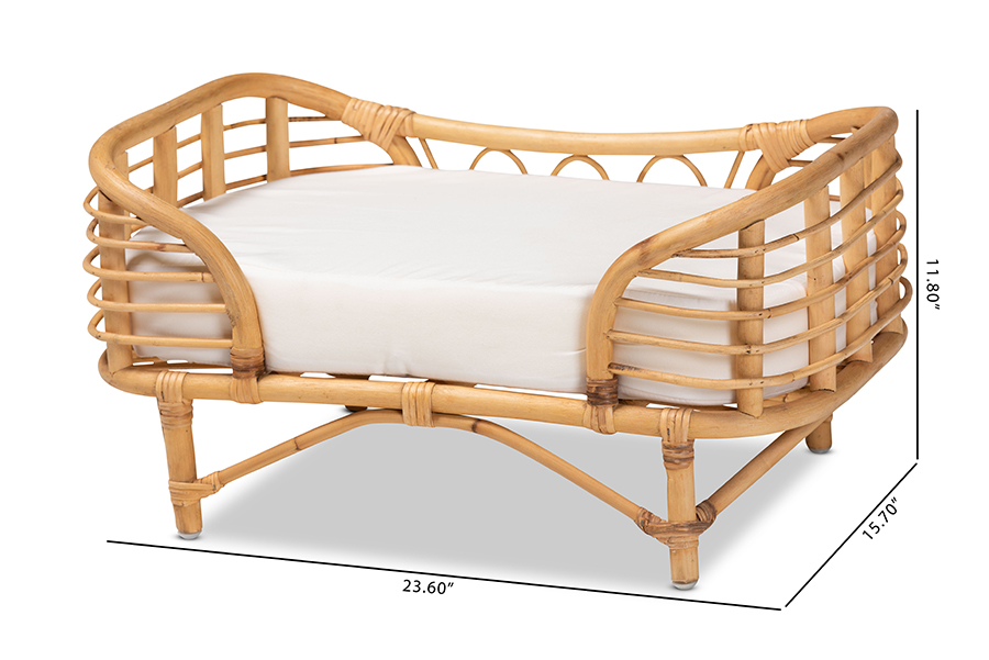 Picture of Wholesale Interiors 193271289769 11.8 x 23.6 x 15.7 in. Baxton Studio Malino Modern Bohemian Rattan Pet Bed with Cushion&#44; Natural Brown