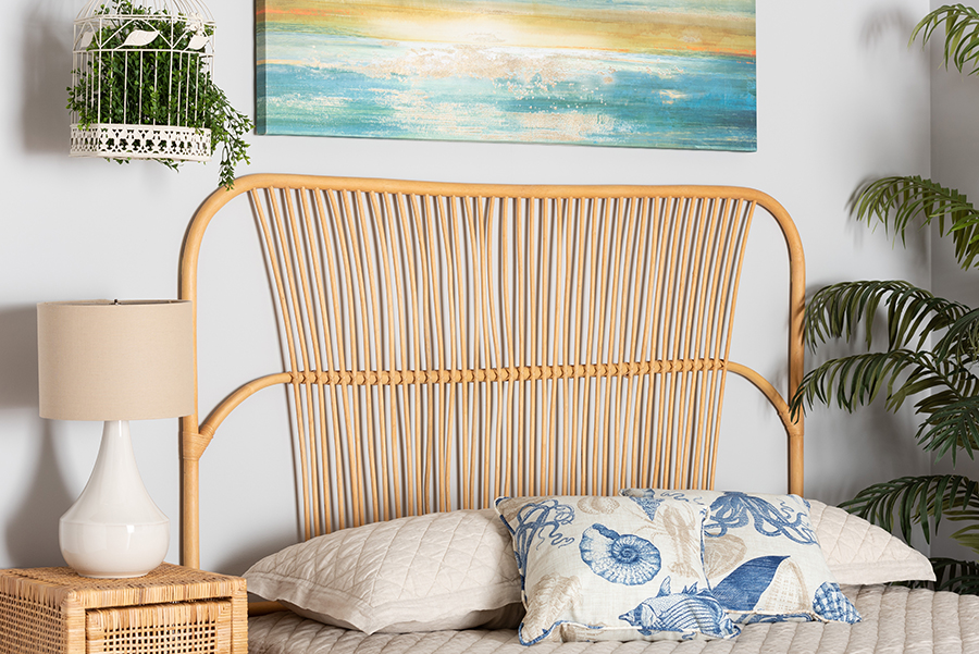 Baxton Studio Laina Rattan Wall-Mount Headboard - Natural Brown - Queen - Handcrafted Design