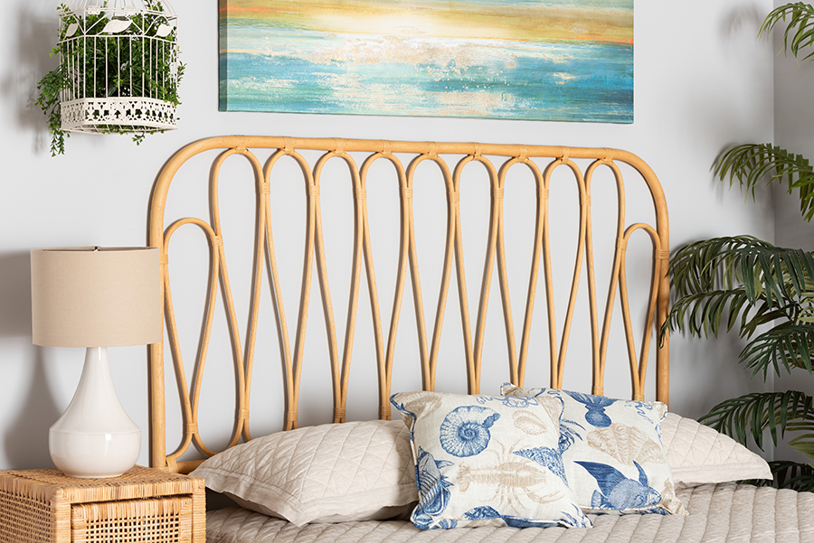 Carrick Rattan Wall Mount Headboard - Natural Brown - Queen Size - Handcrafted Design