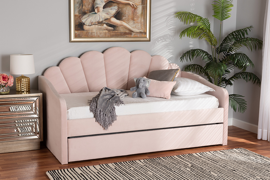 Picture of Baxton Studio 193271183753 Timila Modern & Contemporary Velvet Fabric Upholstered Daybed with Trundle&#44; Light Pink - Full Size