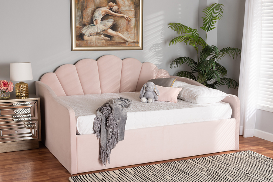 Picture of Baxton Studio 193271183852 Timila Modern & Contemporary Velvet Fabric Upholstered Daybed&#44; Light Pink - Full Size