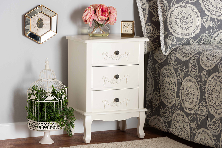 193271206155 Callen Classic & Traditional Wood Finished 3 Drawer Nightstand, White -  Baxton Studio