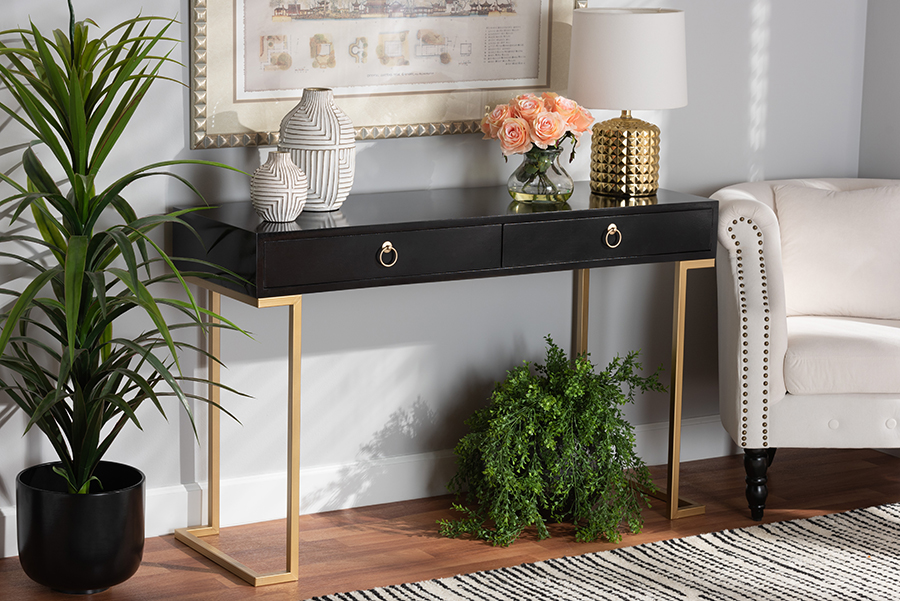 Picture of Baxton Studio 193271221349 Beagan Modern & Contemporary Wood & Metal Finished & 2 Drawer Console Table&#44; Black & Gold