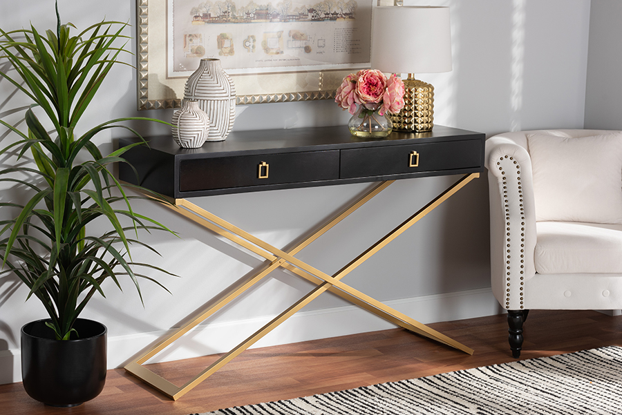 Picture of Baxton Studio 193271221356 Madan Modern & Contemporary Wood & Metal Finished & 2 Drawer Console Table&#44; Black & Gold