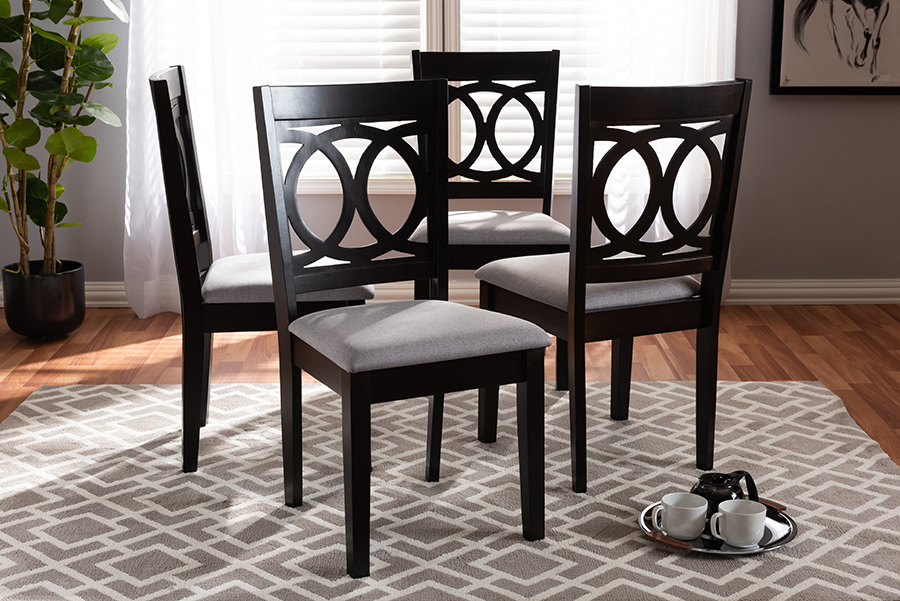 RH315C-Grey-Dark Brown-DC-4PK Lenoir Modern & Contemporary Gray Fabric Upholstered Espresso Brown Finished Wood Dining Chair - Set of 4