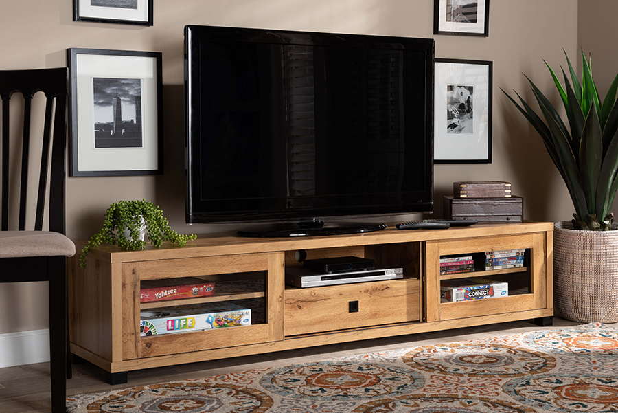 Picture of Baxton Studio 193271211944 Beasley Modern & Contemporary Finished Wood 1-Drawer TV Stand&#44; Oak Brown & Black