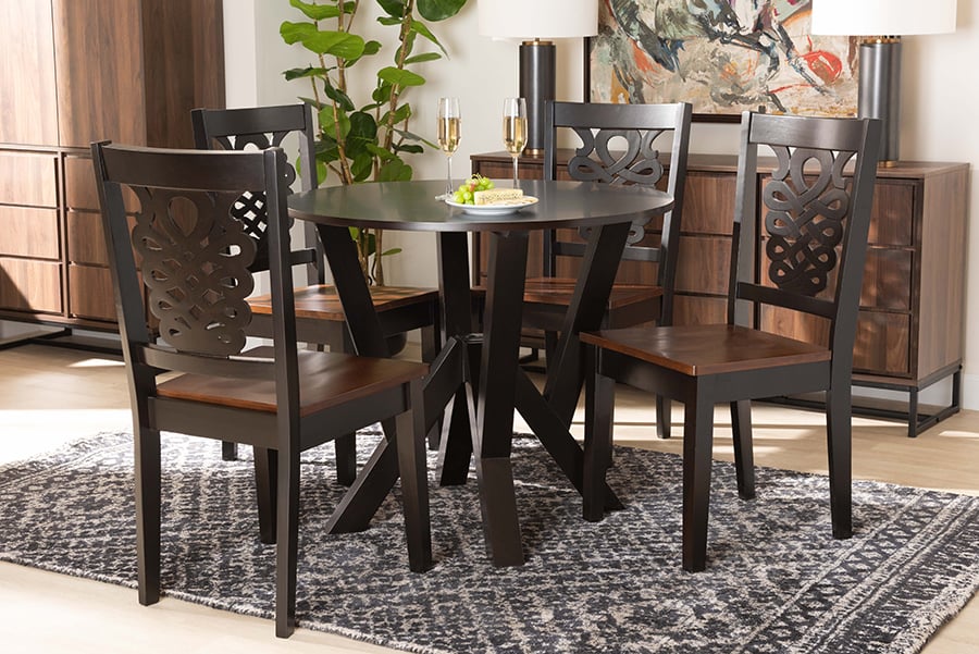 Valda-Dark Brown-Walnut-5PC Dining Set Valda Modern, Contemporary & Transitional Two-Tone Dark & Walnut Brown Wood 5 Piece Dining Set -  Baxton Studio, 193271214051