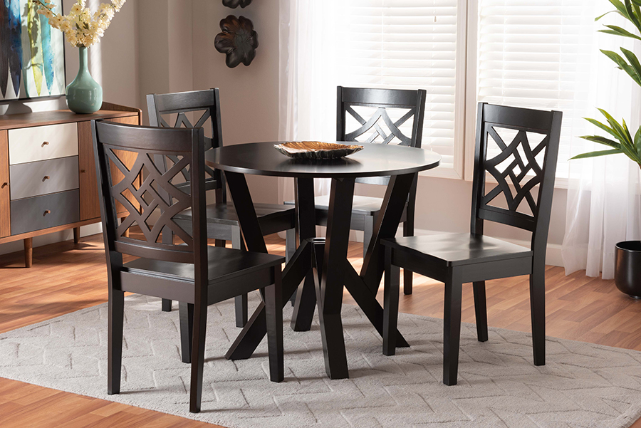 Picture of Baxton Studio 193271216352 35.4 x 35.4 x 29.9 in. Kaila Modern & Contemporary Wood Dining Set&#44; Dark Brown - 5 Piece