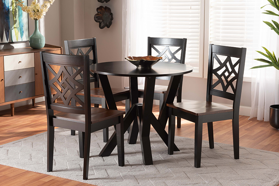 Kaila-Dark Brown-Walnut-5PC Dining Set Kaila Modern & Contemporary Two-Tone Dark & Walnut Brown Wood 5 Piece Dining Set -  Baxton Studio, 193271216437