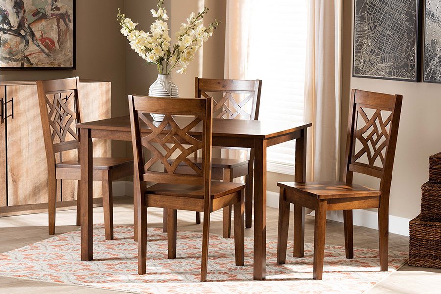 Picture of Baxton Studio 193271216468 43.31 x 27.56 x 29.13 in. Nicolette Modern & Contemporary Wood Dining Set&#44; Walnut Brown - 5 Piece