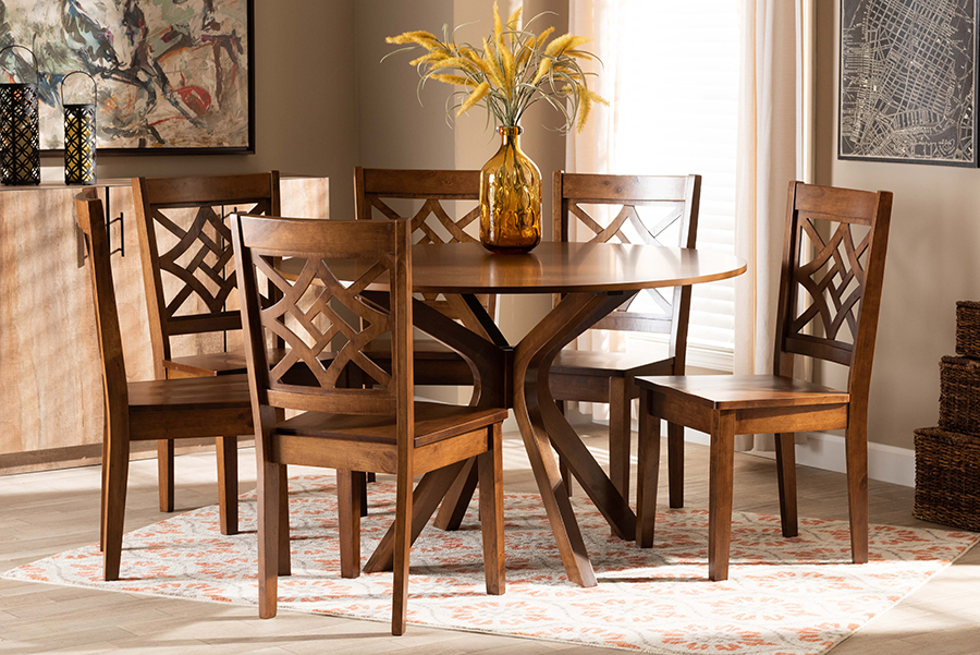 Picture of Baxton Studio 193271216482 Miela Modern & Contemporary Wood Dining Set&#44; Walnut Brown - 7 Piece