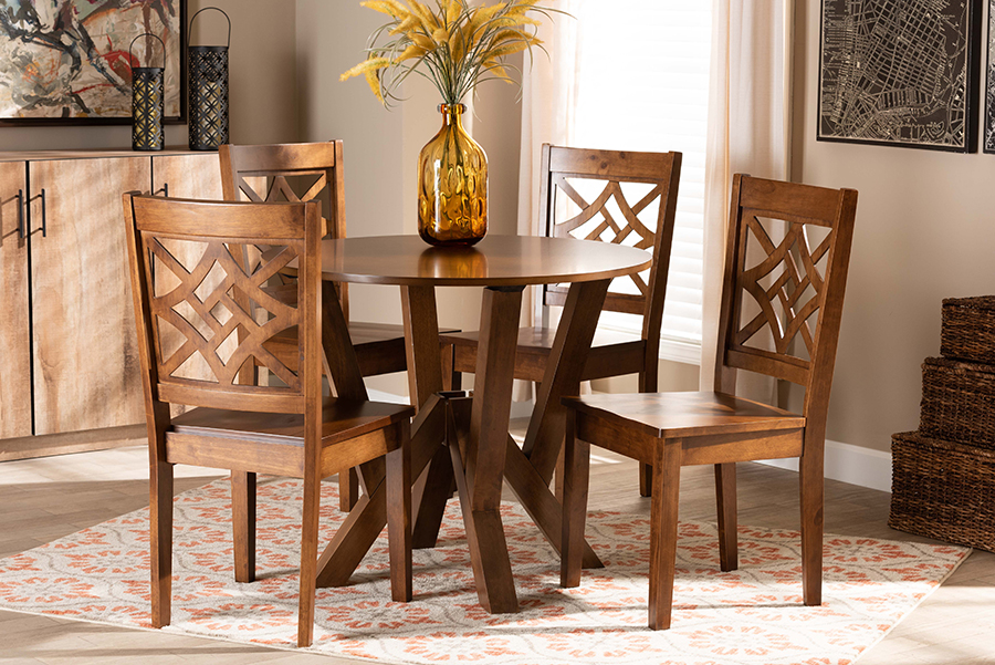 193271216512 35.4 x 35.4 x 29.9 in. Kaila Modern & Contemporary Wood Dining Set, Walnut Brown - 5 Piece -  Baxton Studio