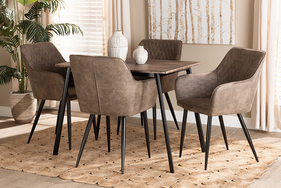 Picture of Baxton Studio 193271305599 Belen Modern & Transitional Faux Leather Effect Fabric Upholstered & Metal Dining Set&#44; Grey&#44; Brown & Black - 5 Piece