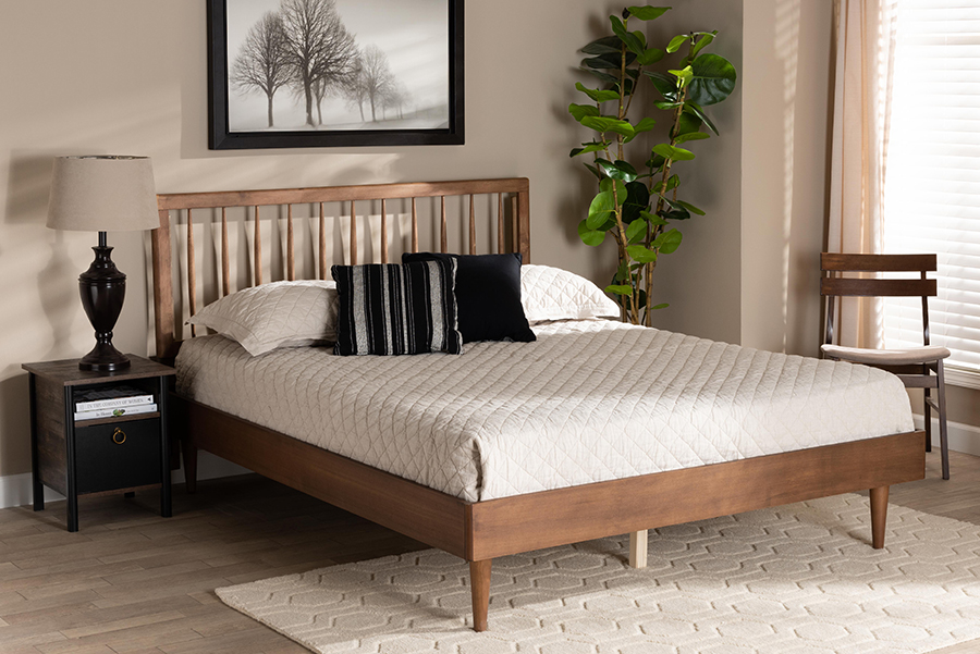 Sora-Ash Walnut-King Sora Mid-Century Modern Wood Platform Bed, Ash Walnut - King Size