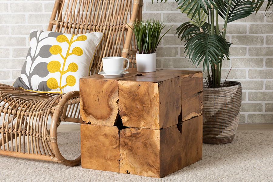 Picture of Baxton Studio 193271287017 Eldora Rustic Transitional Natural Brown Teak Root End Table