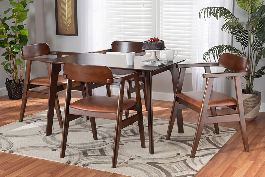 Picture of Baxton Studio 193271315482 Cleo Mid-Century Modern Light Brown Faux Leather & Dark Brown Wood Dining Set&#44; 5 Piece