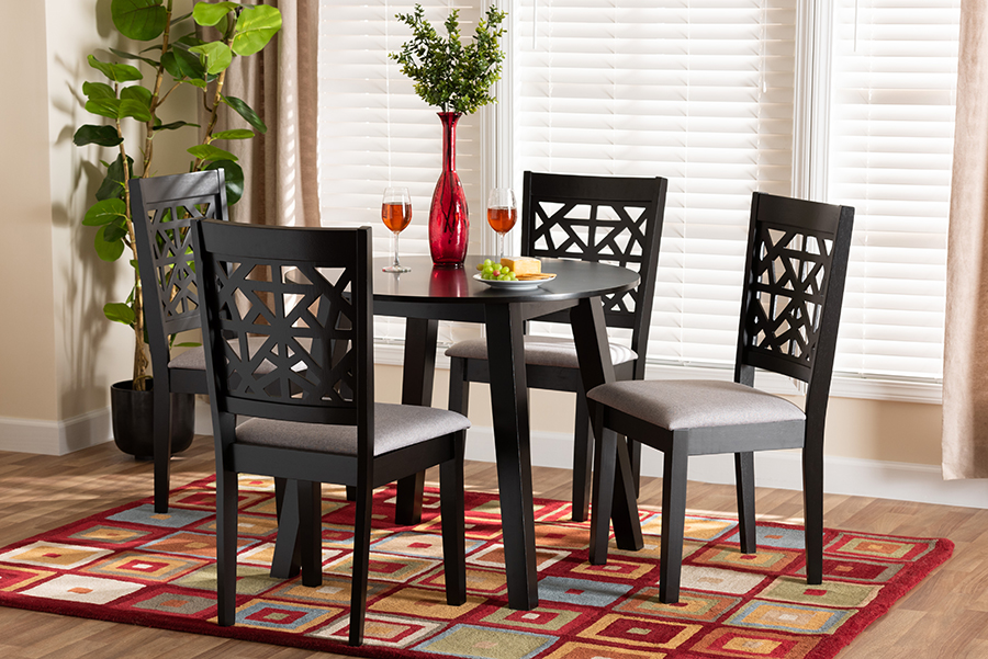 193271146802 Aiden Modern Grey Fabric & Dark Brown Finished Wood Dining Set, 5 Piece