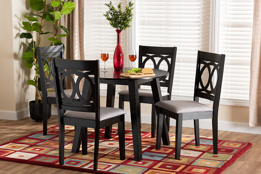 193271146826 Louisa Modern Grey Fabric & Dark Brown Wood 5 Piece Dining Set