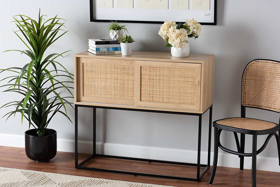 Picture of Baxton Studio 193271259007 Amelia Mid-Century Modern Transitional Wood & Natural Rattan Sideboard Buffet&#44; Natural Brown