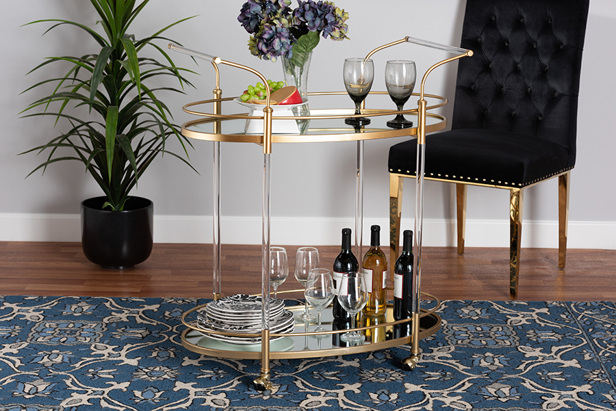 Picture of Baxton Studio 193271263295 Nakano Contemporary Metal & Mirrored Glass 2-Tier Wine Bar Cart&#44; Glam & Luxe Gold