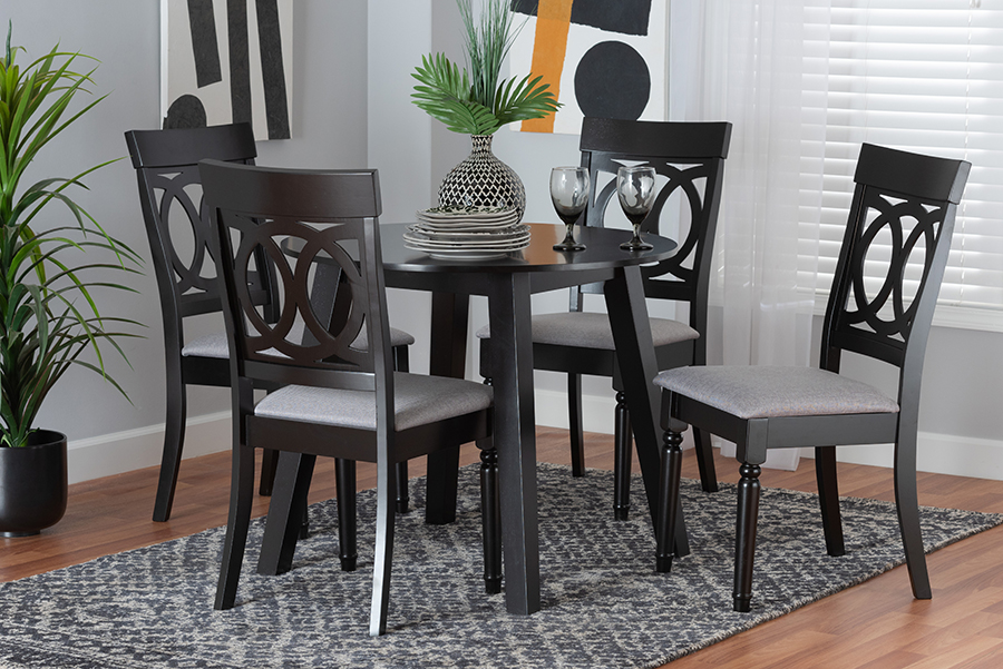 193271147007 Charlottle Modern Grey Fabric & Dark Brown Finished Wood Dining Set, 5 Piece