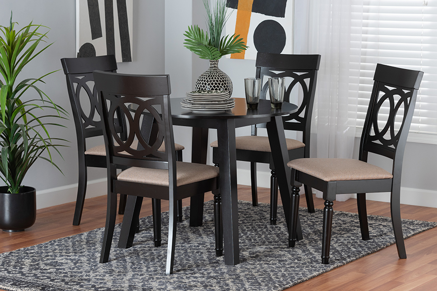 193271147014 Charlottle Modern Wood Dining Set, Beige & Dark Brown - 5 Piece