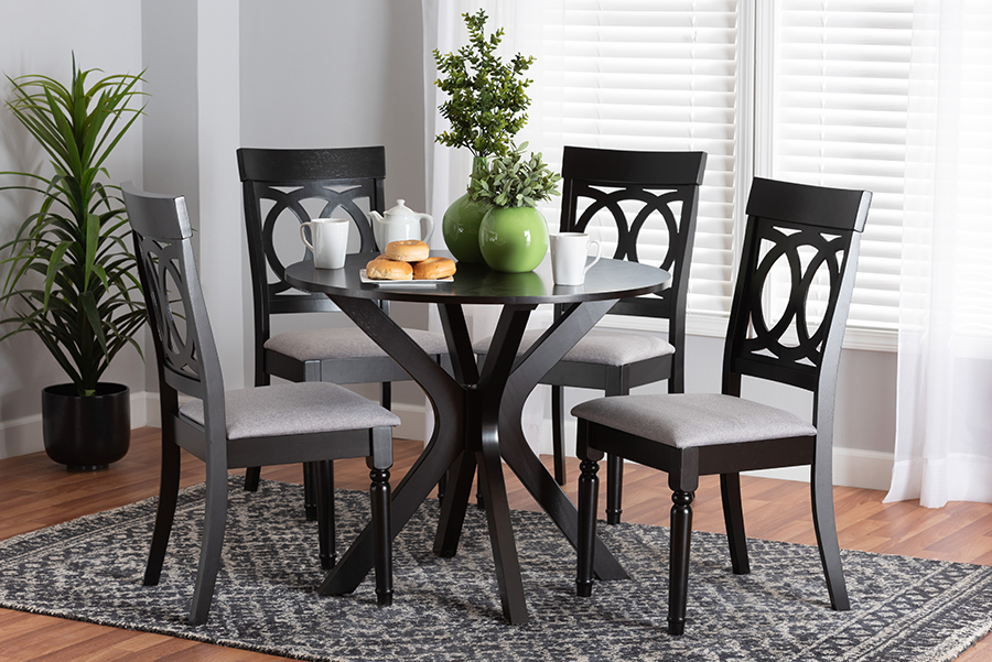 193271146475 Jessie Modern Wood Dining Set, Grey & Dark Brown - 5 Piece