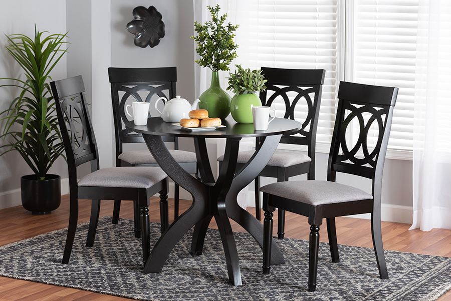 193271150441 Velia Modern Wood Dining Set, Grey & Dark Brown - 5 Piece