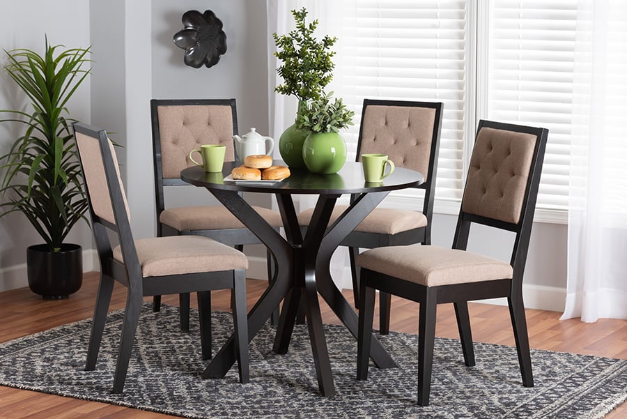 193271271771 Mana Modern Sand Fabric & Dark Brown Finished Wood Dining Set - 5 Piece -  Baxton Studio