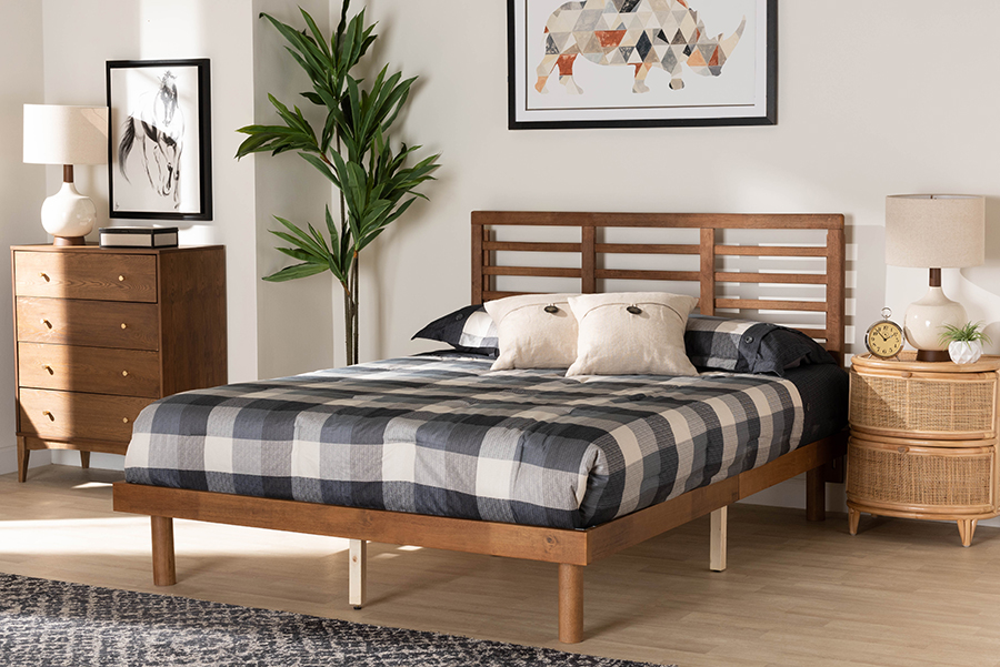 193271249671 12.80 x 78.90 x 83.30 in. Lucine Mid-Century Modern Ash Walnut Wood King Size Platform Bed -  Baxton Studio