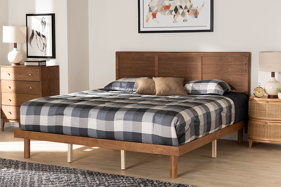 193271249701 Daina Mid-Century Modern Finished Wood Platform Bed, Ash Walnut - King Size -  Baxton Studio