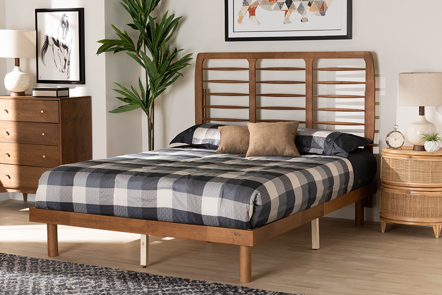 193271249985 12.80 x 57.40 x 78.20 in. Petra Mid-Century Modern Ash Walnut Wood Full Size Platform Bed -  Baxton Studio