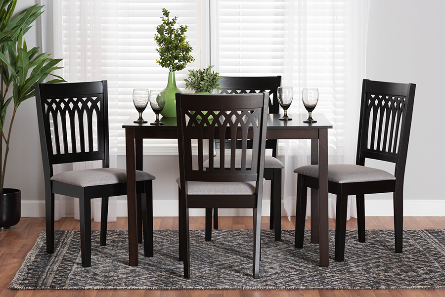 193271381579 Genesis Modern Grey Fabric & Dark Brown Finished Wood Dining Set - 5 Piece