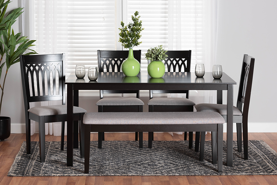 193271381616 Genesis Modern Grey Fabric & Dark Brown Finished Wood Dining Set - 6 Piece