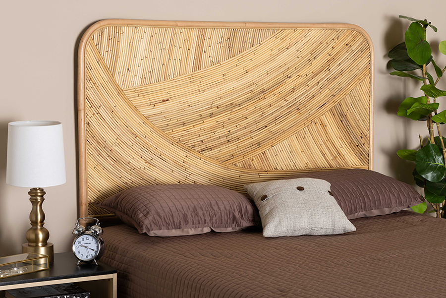 193271385034 Delphi Modern Bohemian Rattan Standalone Headboard, Natural Brown - Queen Size