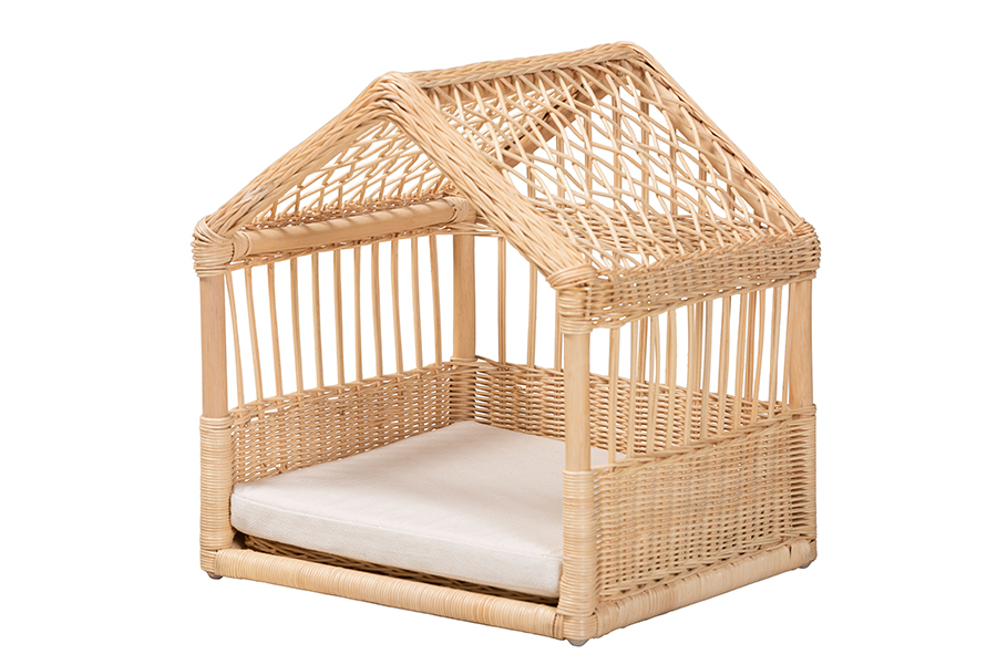 Picture of Baxton Studio 193271385041 Pieta Modern Bohemian Rattan Pet Bed&#44; White & Natural Brown