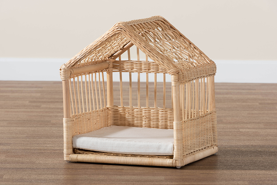 Picture of Baxton Studio 193271385041 Pieta Modern Bohemian Rattan Pet Bed&#44; White & Natural Brown