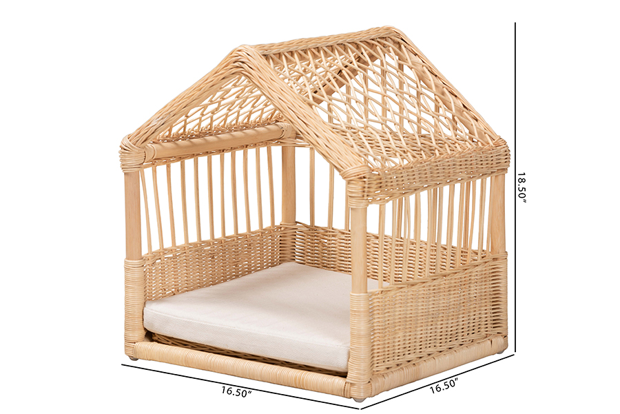 Picture of Baxton Studio 193271385041 Pieta Modern Bohemian Rattan Pet Bed&#44; White & Natural Brown