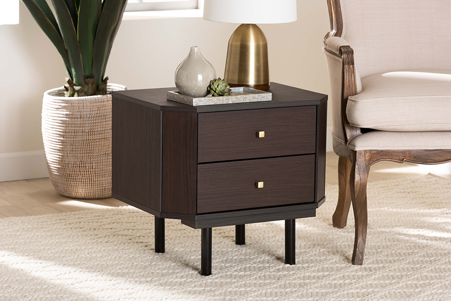 Picture of Wholesale Interiors 193271378081 Baxton Studio Norwood Modern Transitional Two-Tone Black & Espresso Brown Finished Wood 2-Drawer End Table