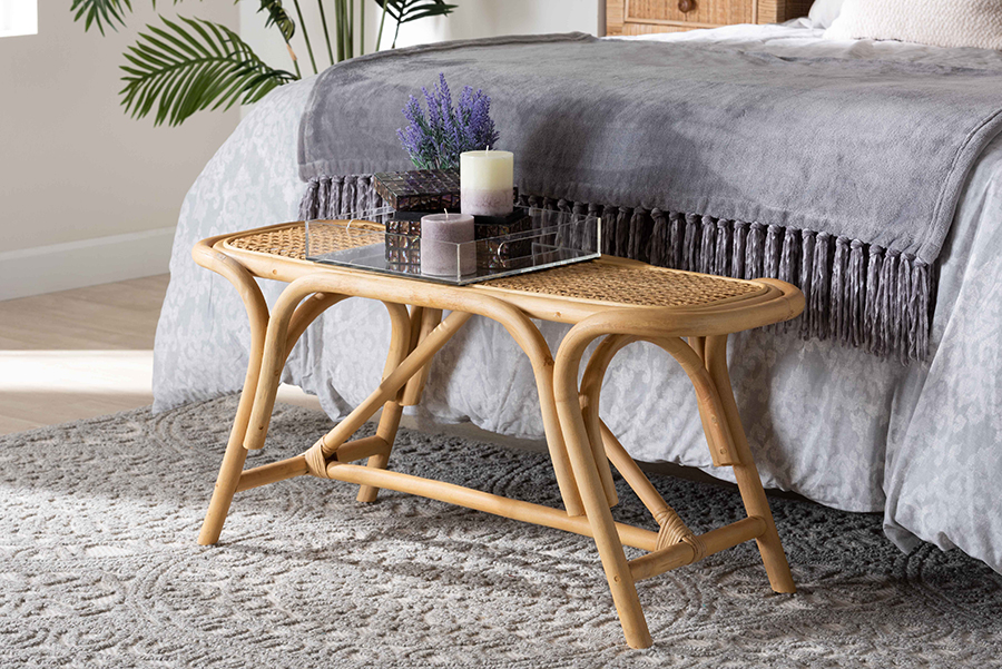 Baxton Studio Septa Modern Bohemian Natural Brown Rattan Accent Bench