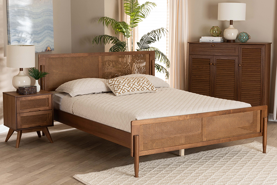 193271290789 Gardwin Mid-Century Modern Ash Walnut Finished Wood Platform Bed - King Size -  Baxton Studio